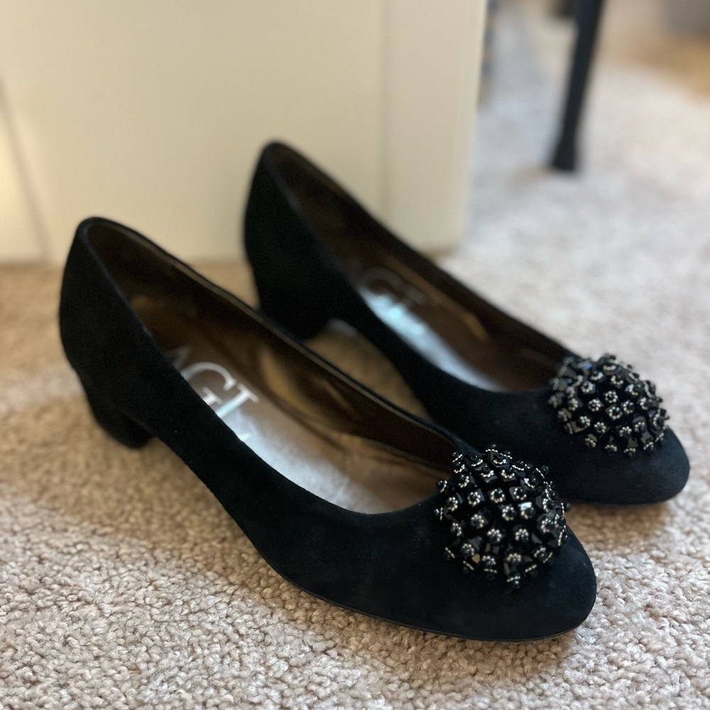 AGL Size 38 Black Suede Beaded Floret Loafers